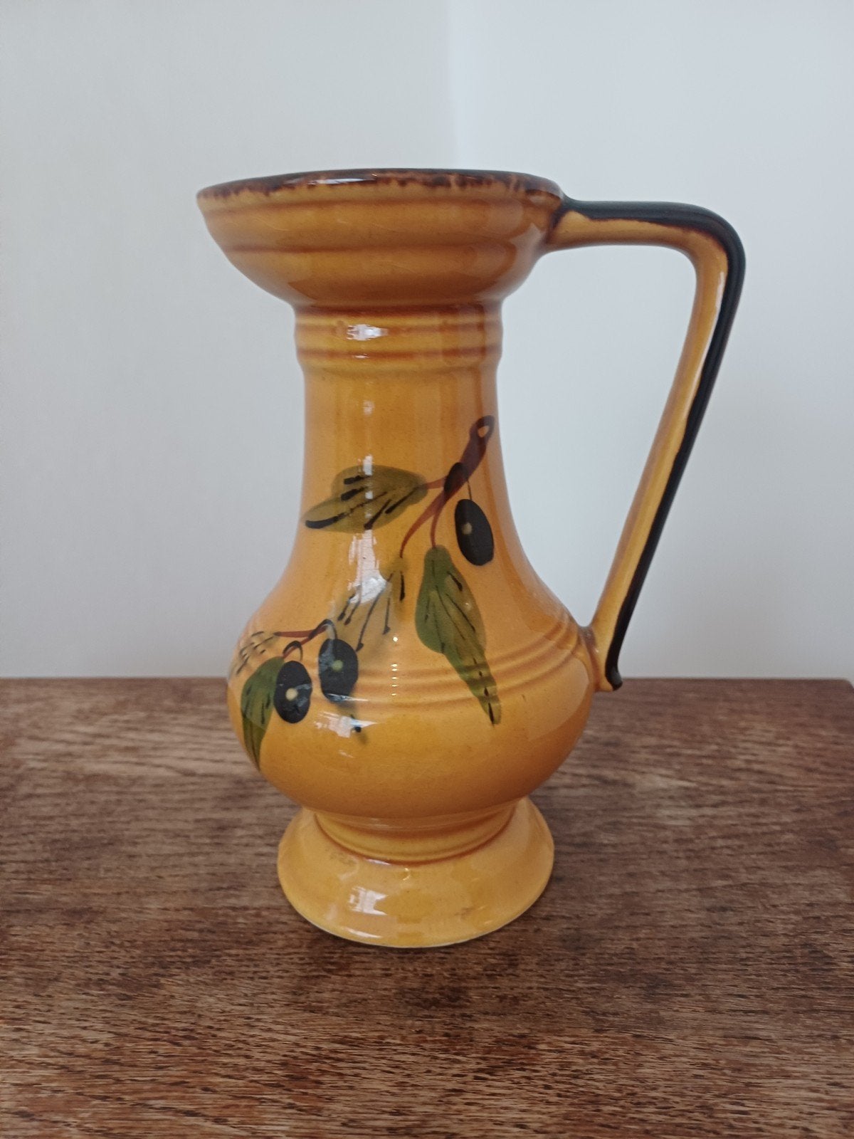 Vintage keramische kan met olijfmotief - Handgeschilderd, Ophalen of Verzenden