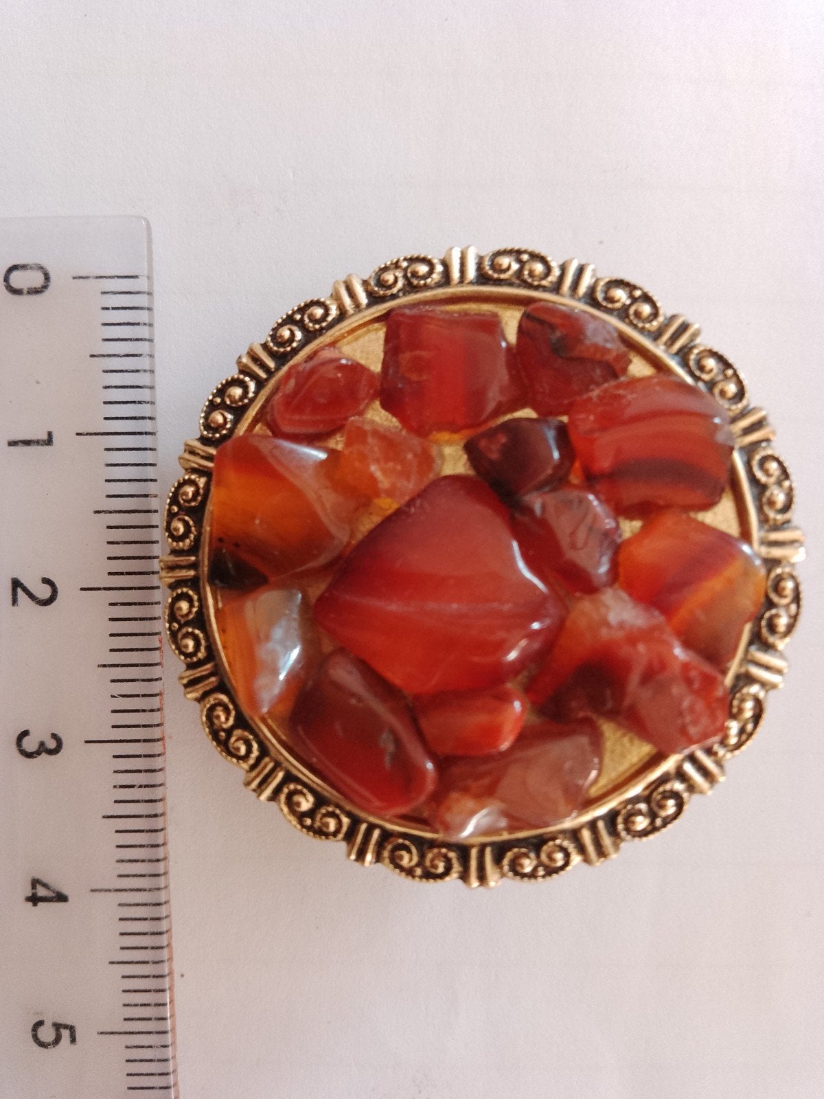 Vintage Broche met Rode Agaat Stenen, Ophalen, Overige materialen, 4 tot 7 cm, Zo goed als nieuw