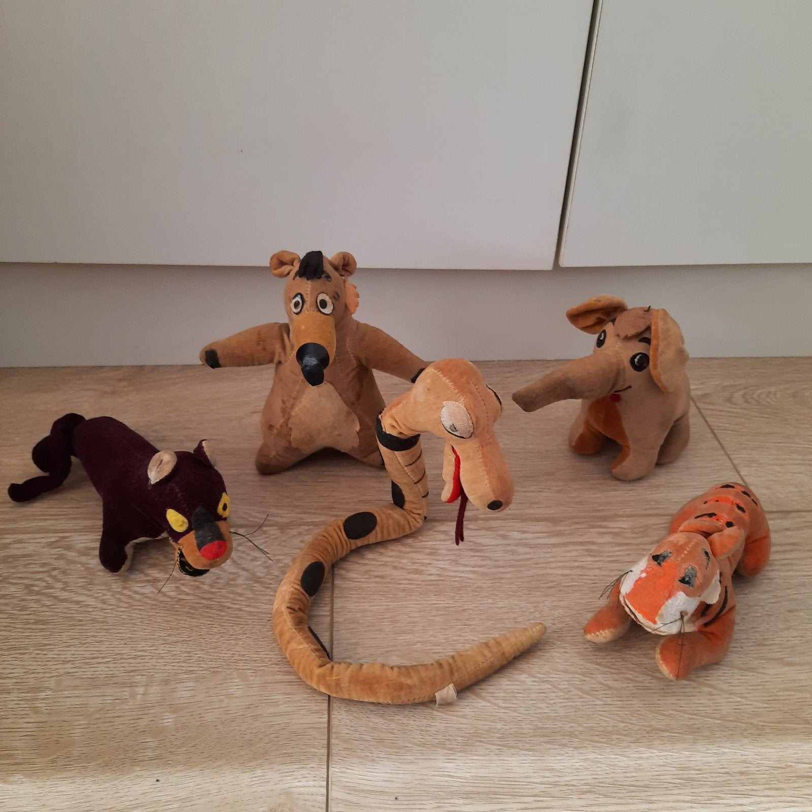 5x figuur Walt Disney Junglebook uit 1966 vintage oud, Ophalen of Verzenden, Leeuwenkoning of Jungle Boek, Gebruikt, Knuffel