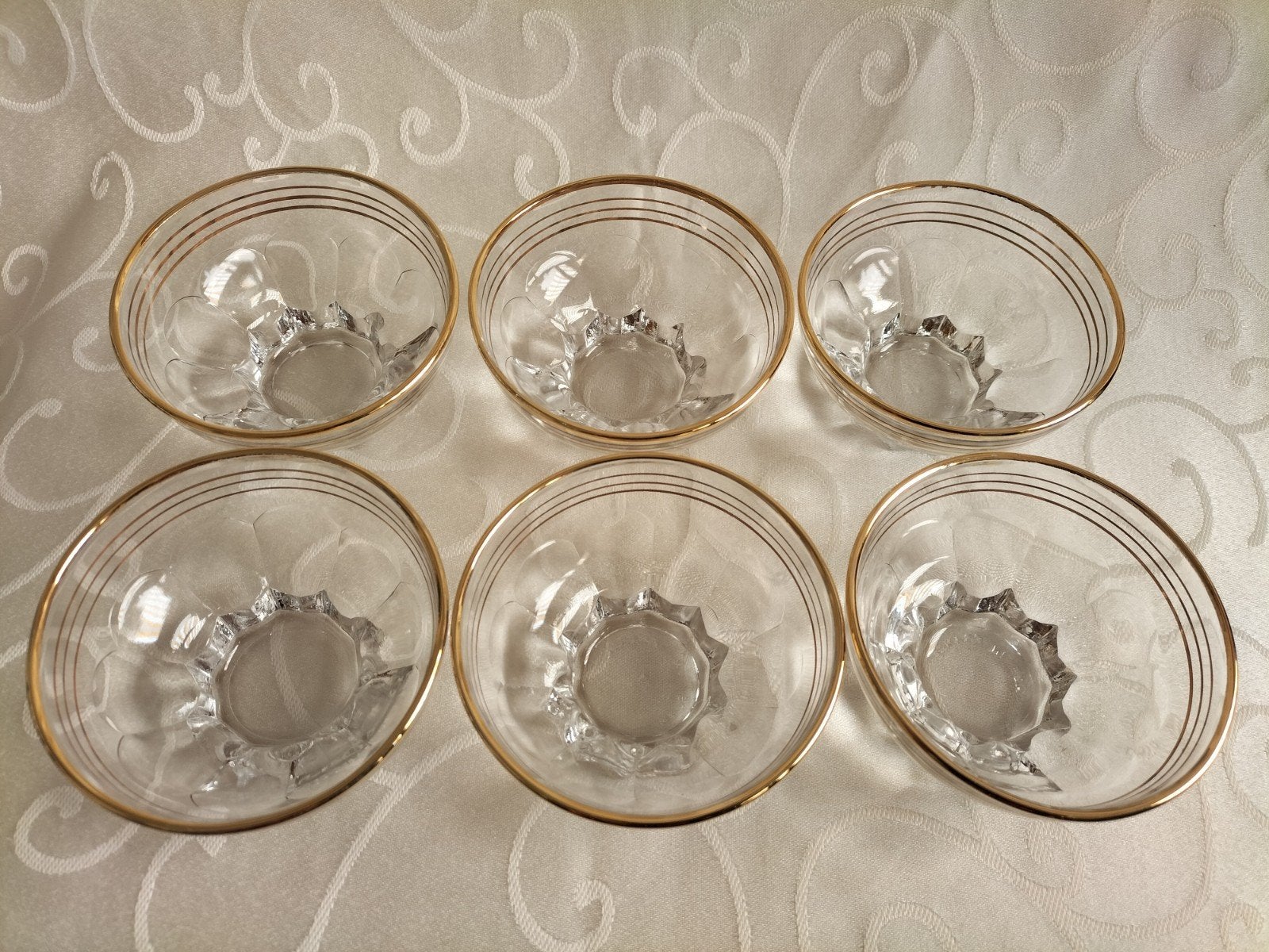 6 vintage glazen schaaltjes met gouden rand, Antiek en Kunst, Antiek | Glas en Kristal, Ophalen of Verzenden
