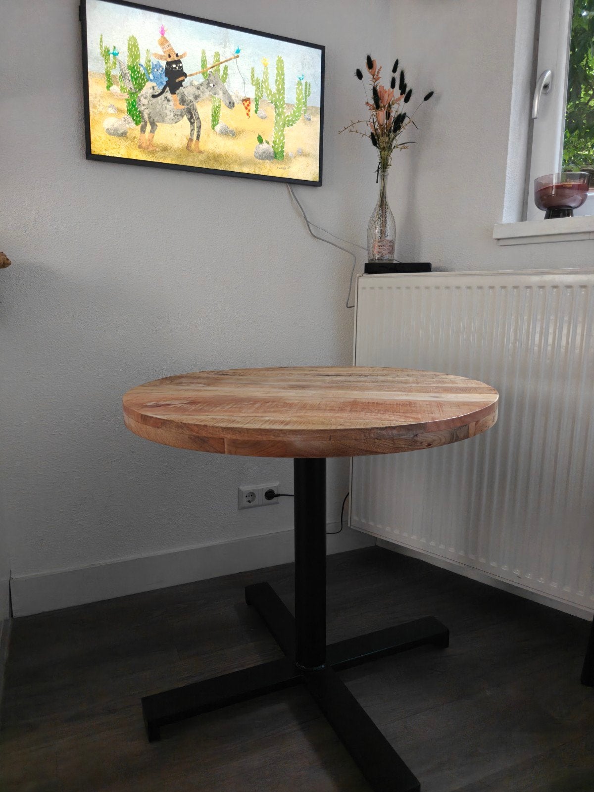 VidaXL Bistrotafel - Rond, Massief Mangohout, Rond, Zo goed als nieuw, Industrieel, Modern, Landelijk, Drie personen