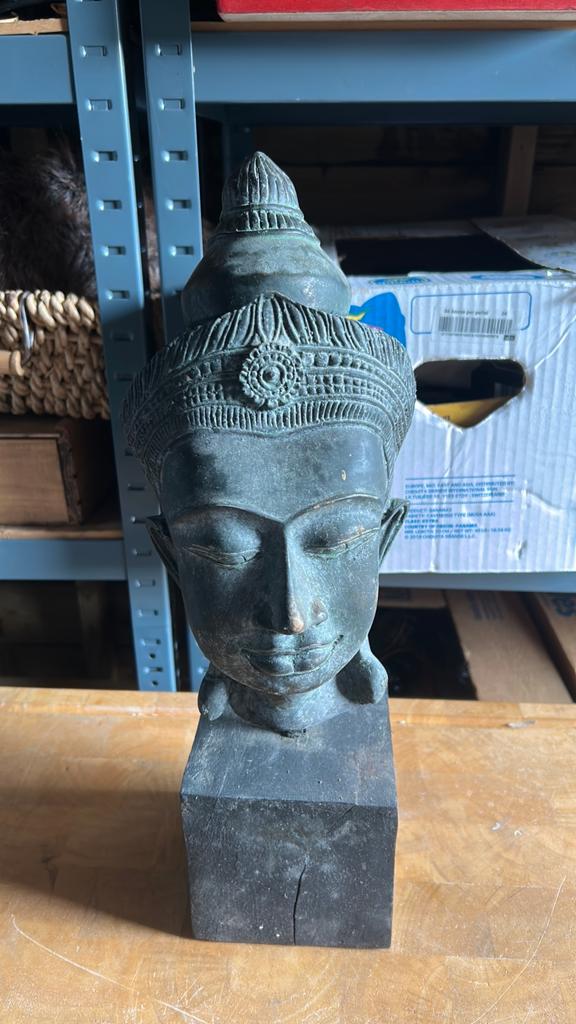 Hindoe hoofd op houten voet, Ophalen of Verzenden