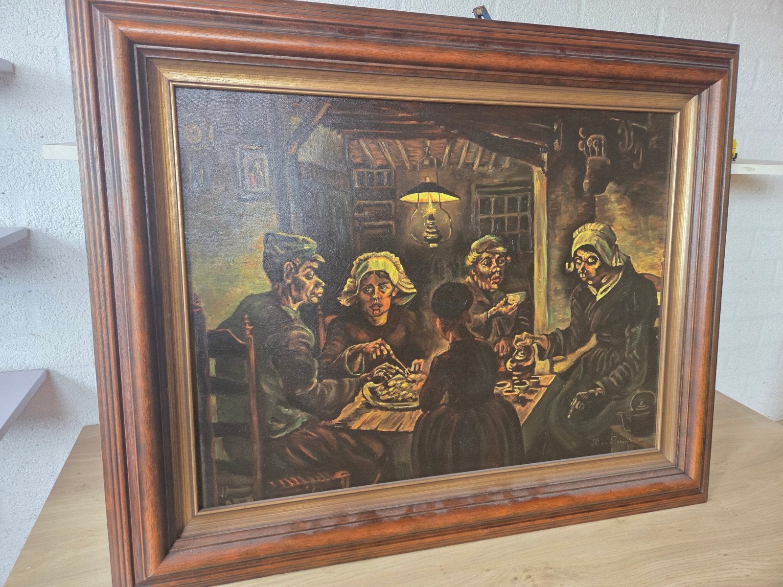Olieverfschilderij 'De Aardappeleters' door H. van Beeuwen, Antiek en Kunst, Kunst | Schilderijen | Klassiek, Ophalen, Doek, Portret of Personen
