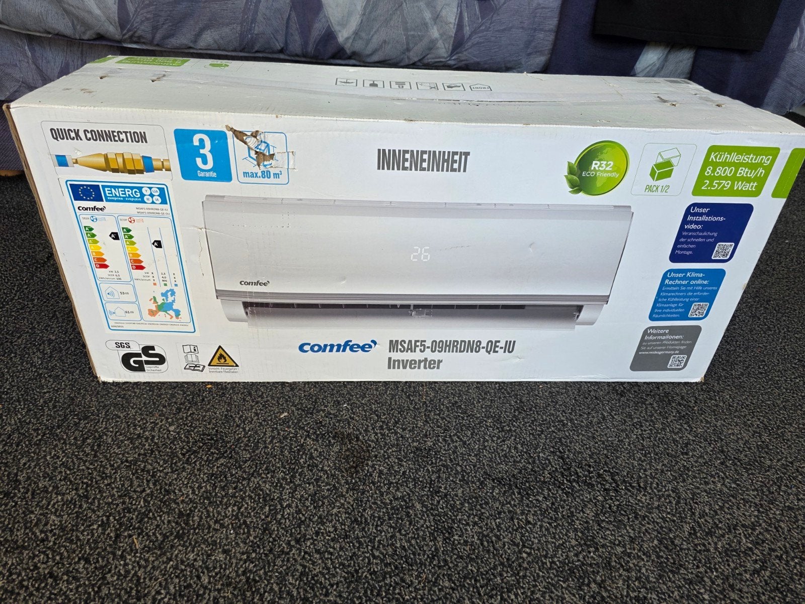 Comfee Wandairco Inverter alleen  binnenunit- Nieuw in doos, Ophalen, Nieuw, 3 snelheden of meer, Energieklasse A of zuiniger