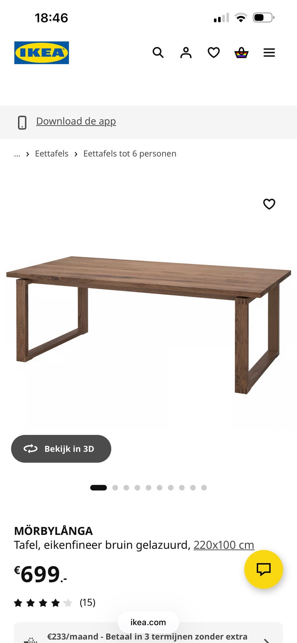 IKEA MÖRBYLÅNGA Eettafel, eikenfineer, bruin geglazuurd, Ophalen, Eikenhout, 200 cm of meer, 50 tot 100 cm