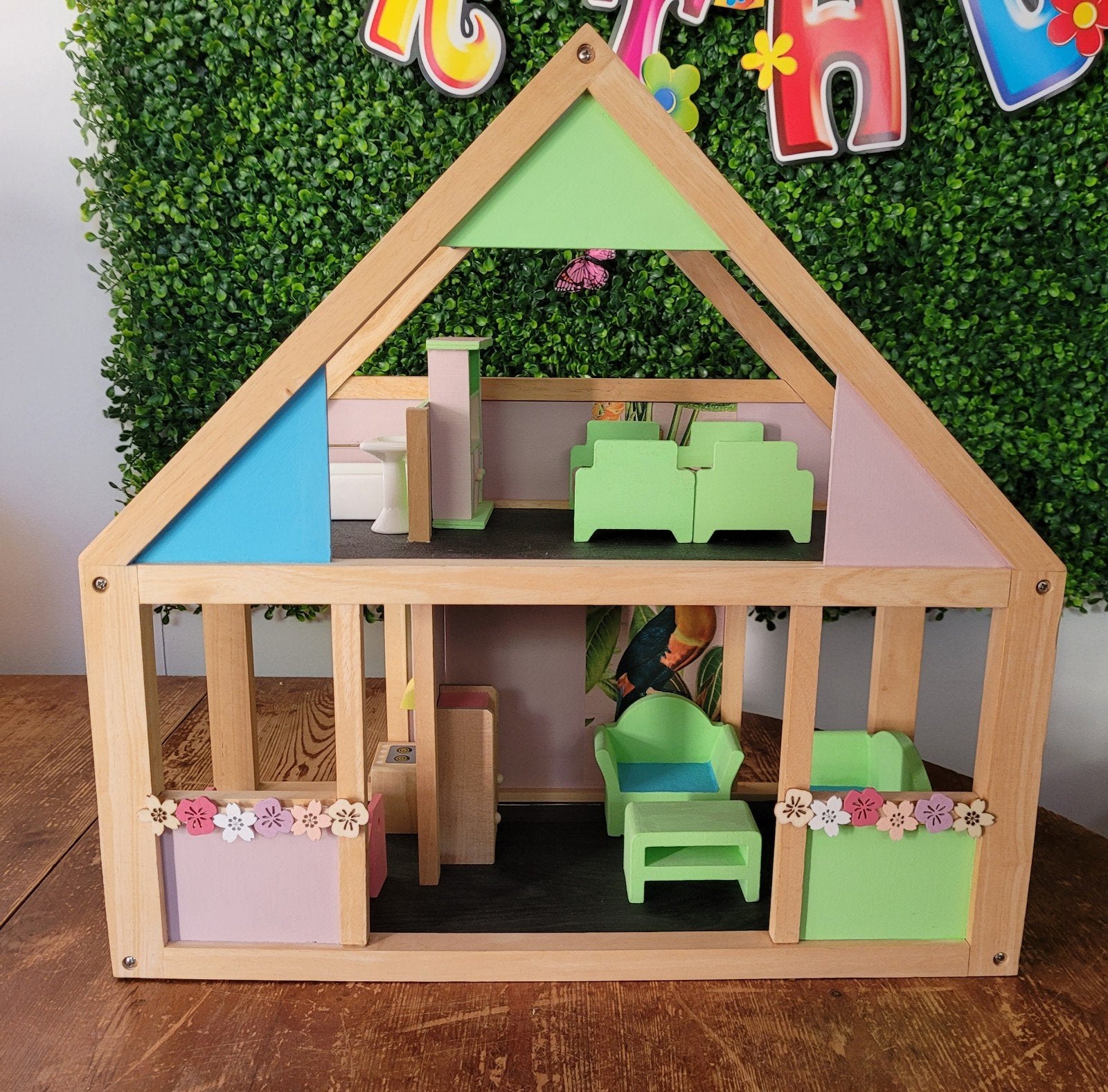 3x opgeknapte houten poppenhuizen incl meubeltjes, Ophalen, Poppenhuis