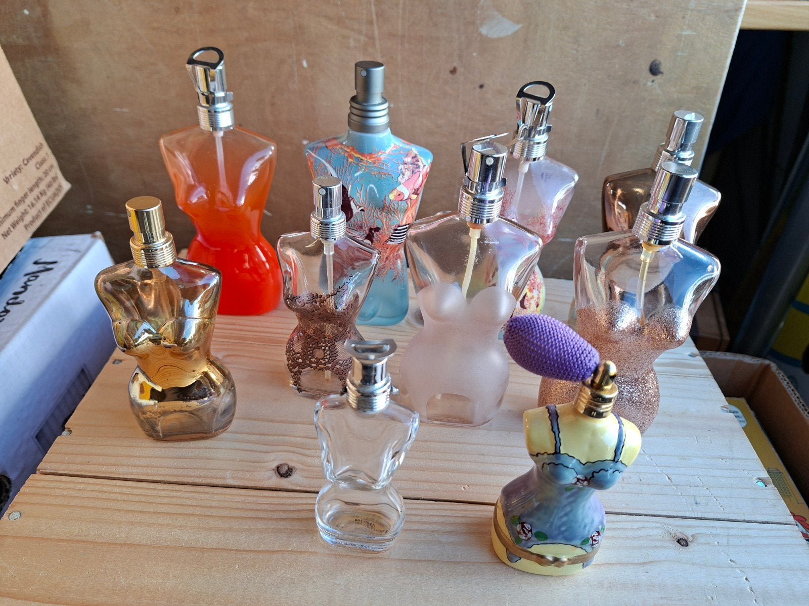 Jean Paul Gaultier parfumflesjes, 10x,  leeg, verzameling, Ophalen of Verzenden, Gebruikt, Parfumfles