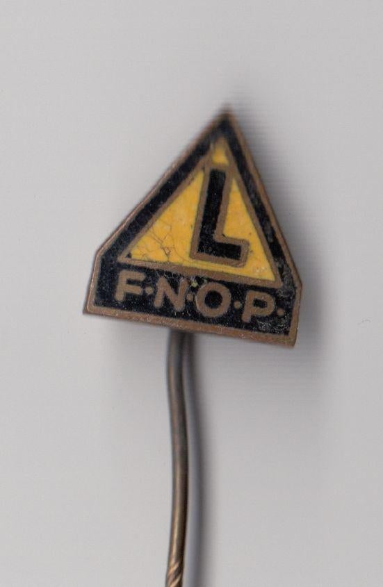 emaille Verkeersbord FNOP speldje, Gebruikt, Niet vindbaar, Niet vindbaar, Speldje of Pin