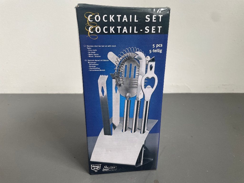5-Delige RVS Cocktail Set met Standaard – Nieuw in Doos, Huis en Inrichting, Overige typen, Ophalen, Nieuw
