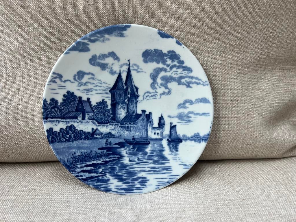 Oud Delfts blauw wandbord – ca. 1900 – Hollands landschap, Ophalen of Verzenden