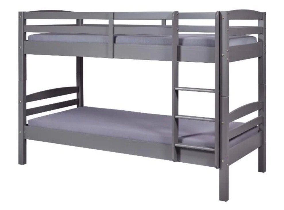 Stapelbed 80x200 Grijs Hout met Lattenbodem en Matrassen, Gebruikt, Eenpersoons, Ophalen of Verzenden, 80 cm