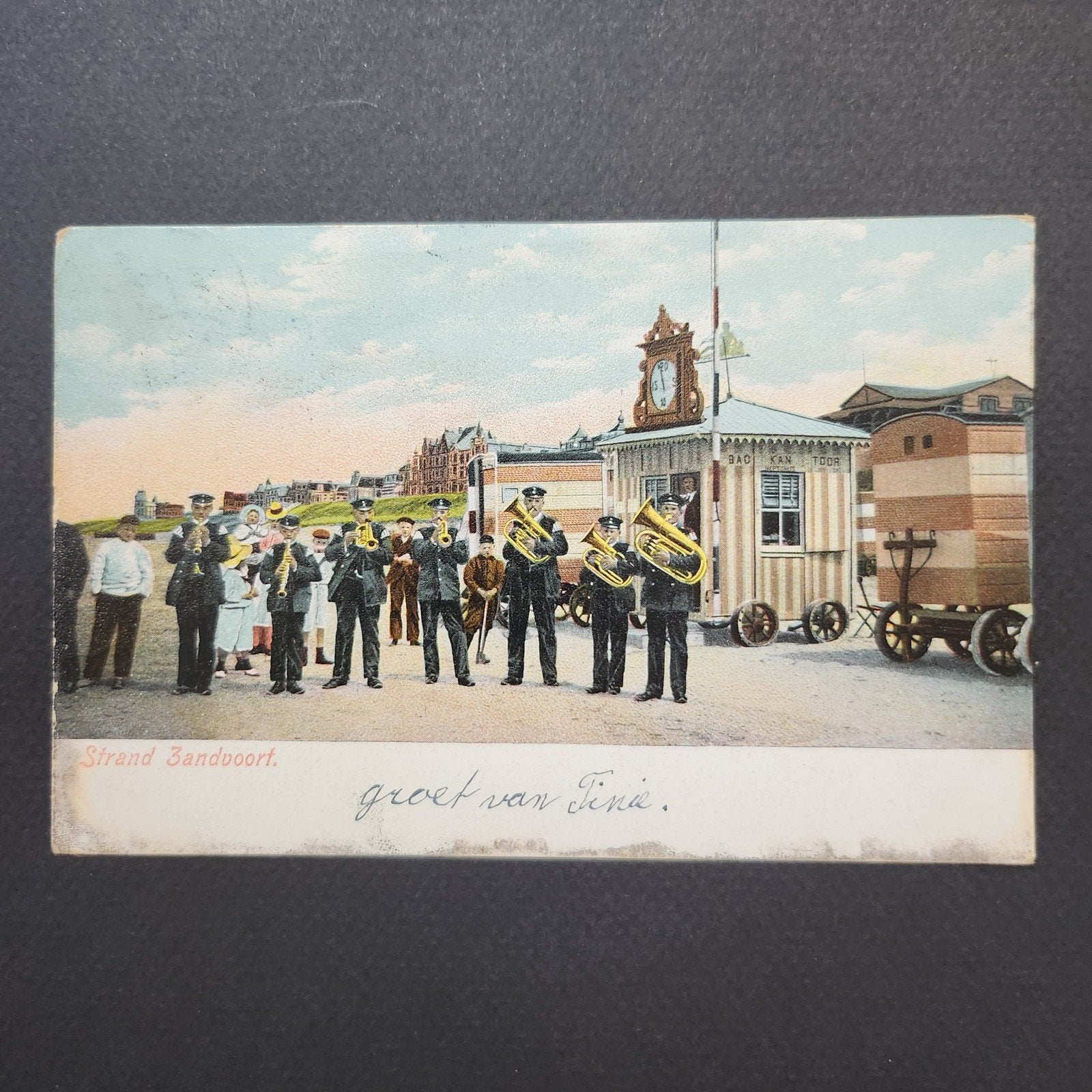 Oude briefkaart Strand Zandvoort met fanfare, Verzenden, Voor 1920, Gelopen, Noord-Holland