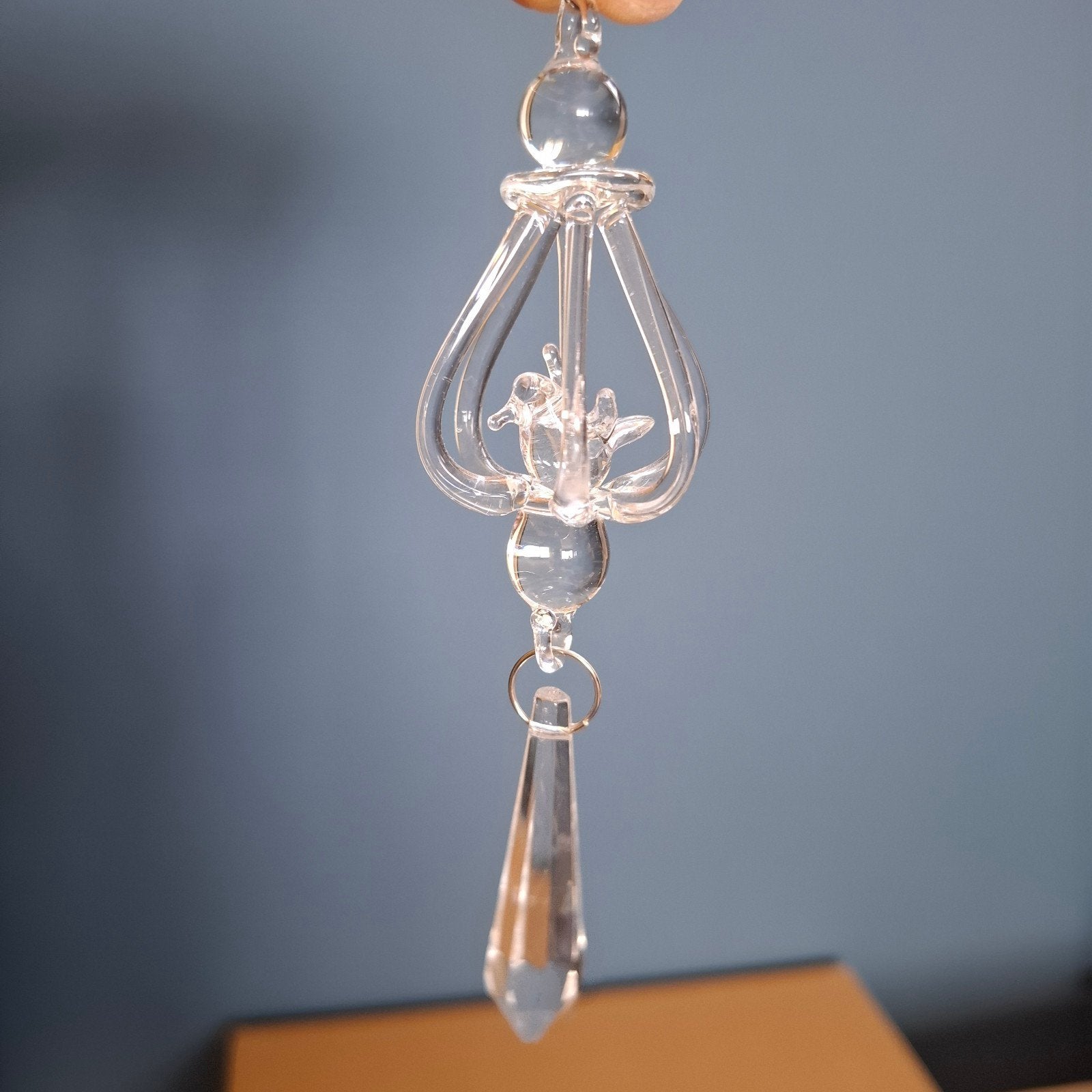 mondgeblazen glas hanger, vogeltje in kooi, Antiek en Kunst, Ophalen