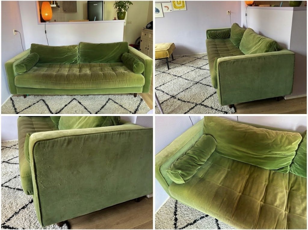 MADE Scott 3-zits bank velvet / fluweel mosgroen, Huis en Inrichting, Gebruikt, Driepersoons, 75 tot 100 cm, Ophalen of Verzenden