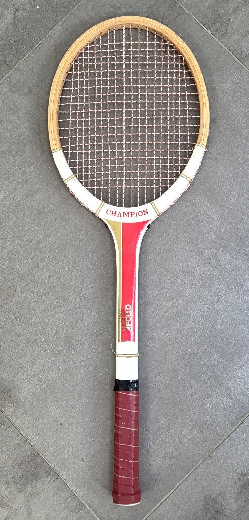 Vintage houten tennisracket Apollo Champion, jaren 70, Sport en Fitness, Tennis, Ophalen of Verzenden, Gebruikt, Racket, Overige merken