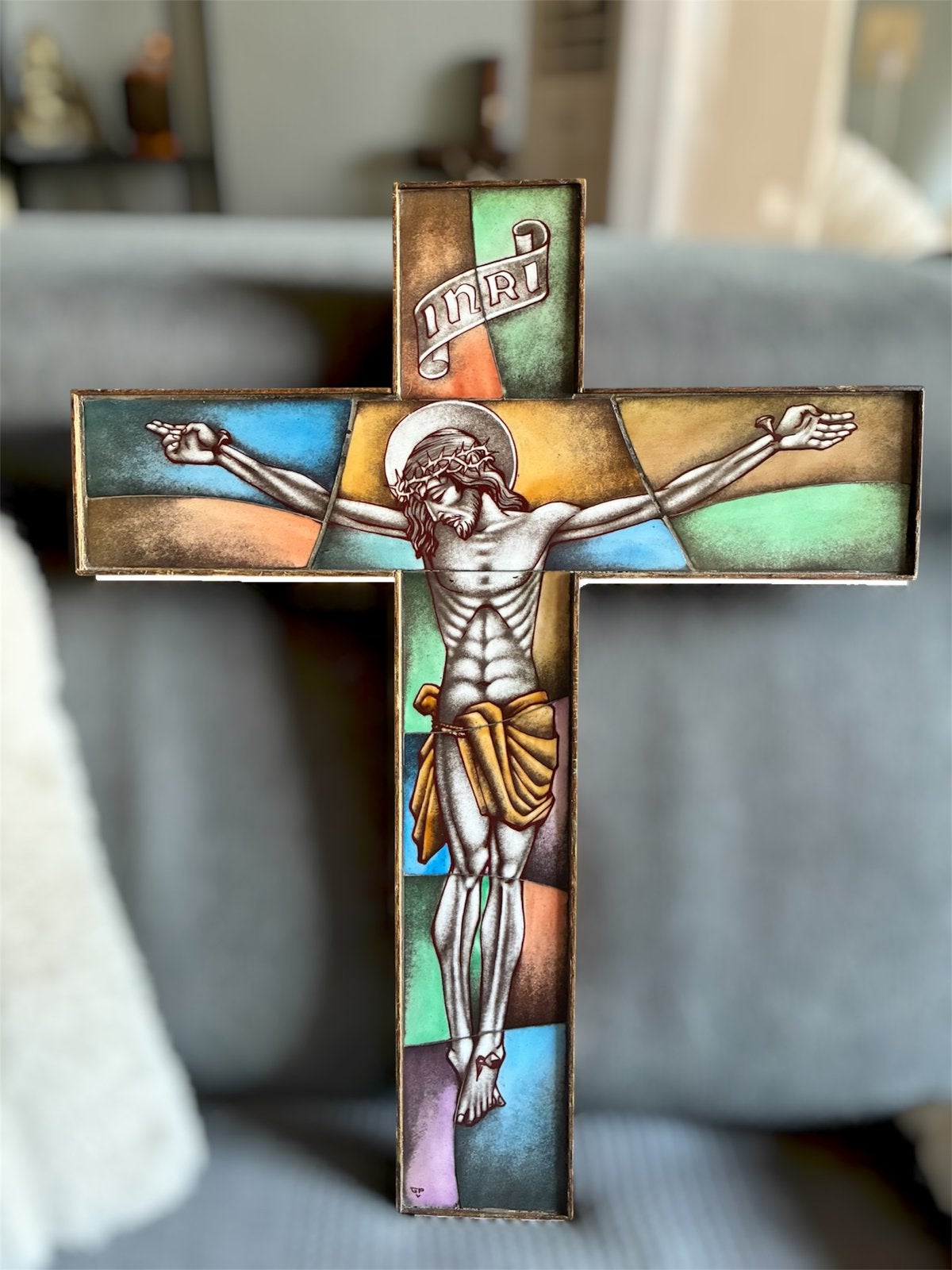 Zeer groot opaline crucifix – Gebroeders Van Paridon, Antiek en Kunst, Ophalen of Verzenden