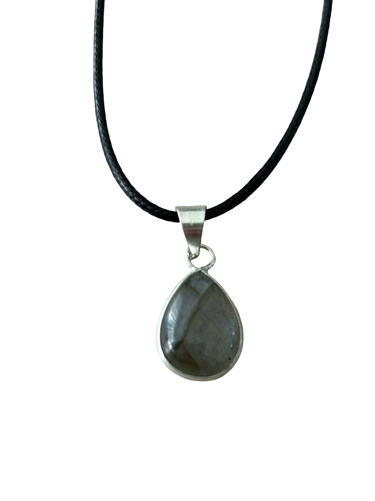 Unisex Labradoriet Edelsteen Ketting op Leer, Vanbeeksaar4@gmail.com, Nieuw, Ophalen of Verzenden, Schimmelstraat