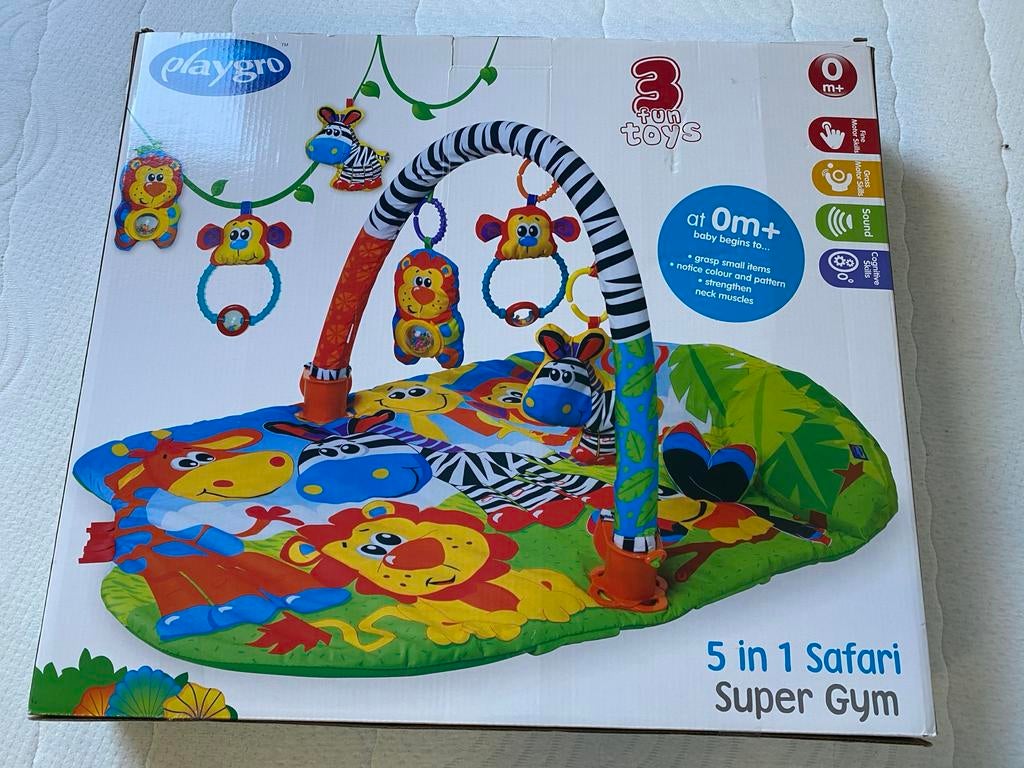 Playgro 5-in-1 Safari Super Gym Speelkleed, Ophalen, Zo goed als nieuw, Speelkleed, Met geluid