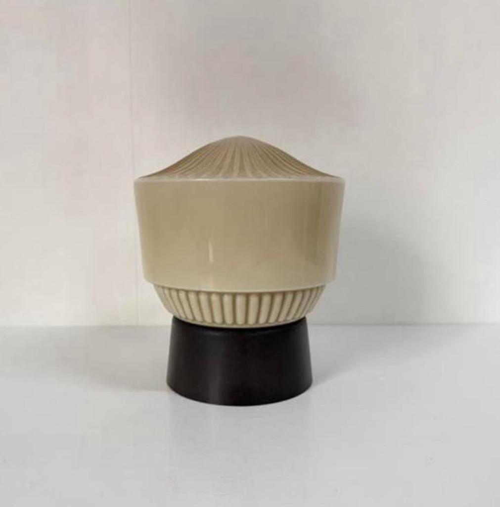 Vintage beige crème geribbelde plafondlamp art deco Thabur, Huis en Inrichting, Ophalen of Verzenden, Zo goed als nieuw, Glas
