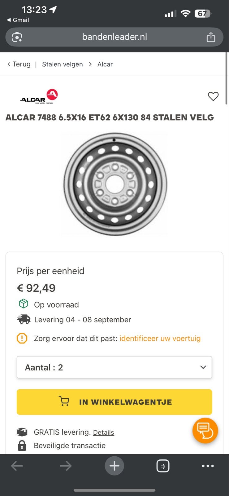 92€ [ MB Sprinter 906 ] Alcar 7488 Stalen Velg, Ophalen of Verzenden, Nieuw