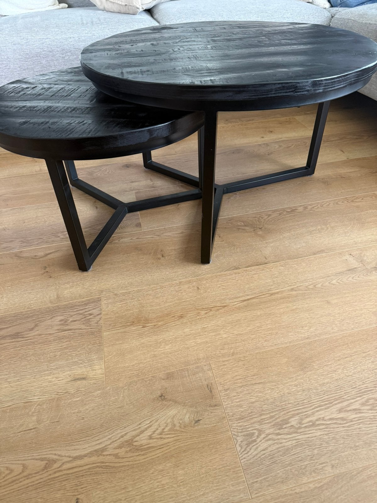 Mango houten salontafel (set van 2), Ophalen, Gebruikt, Rond, 50 tot 100 cm