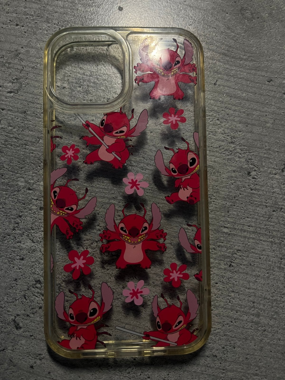 Transparant iPhone hoesje met roze Stitch design, Kunststof, Gebruikt, Overige merken, Ophalen of Verzenden