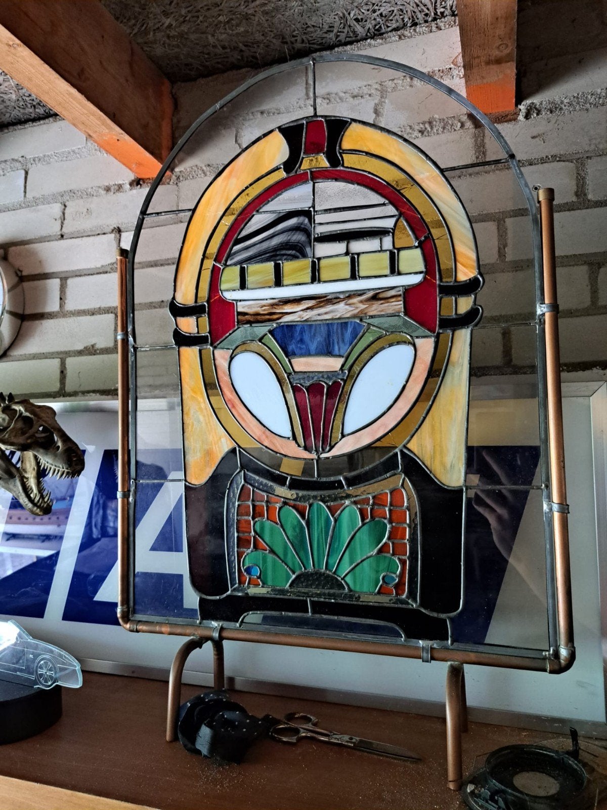 Jukebox glas in lood, Verzamelen, Automaten | Jukeboxen, Overige merken, 1970 tot heden, Ophalen