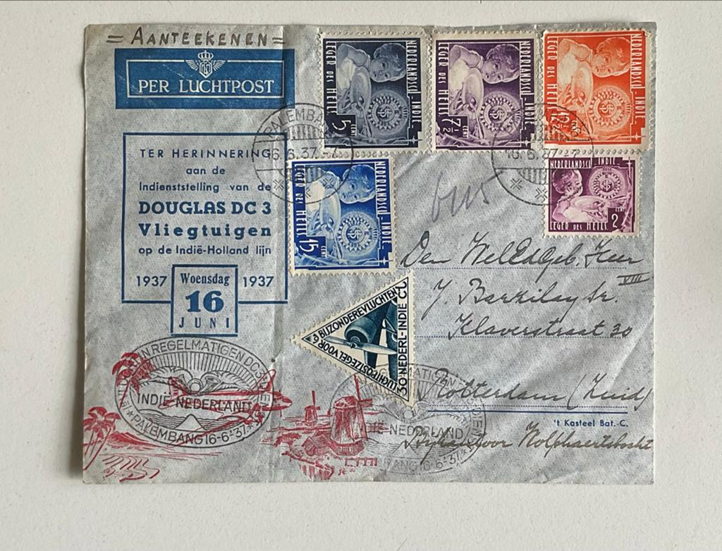 Zeldzame Luchtpost Envelop Nederlands-Indië 1937, Ophalen of Verzenden, Envelop