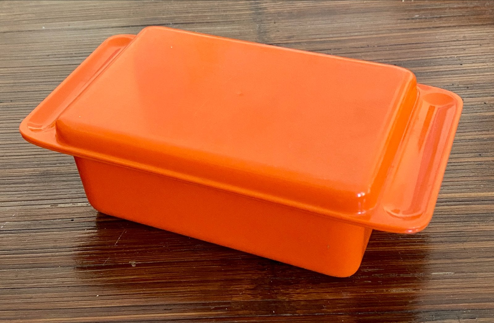 Vintage Mepal Rosti botervloot oranje vintage 70s, Gebruikt, Botervloot, Oranje, Ophalen of Verzenden