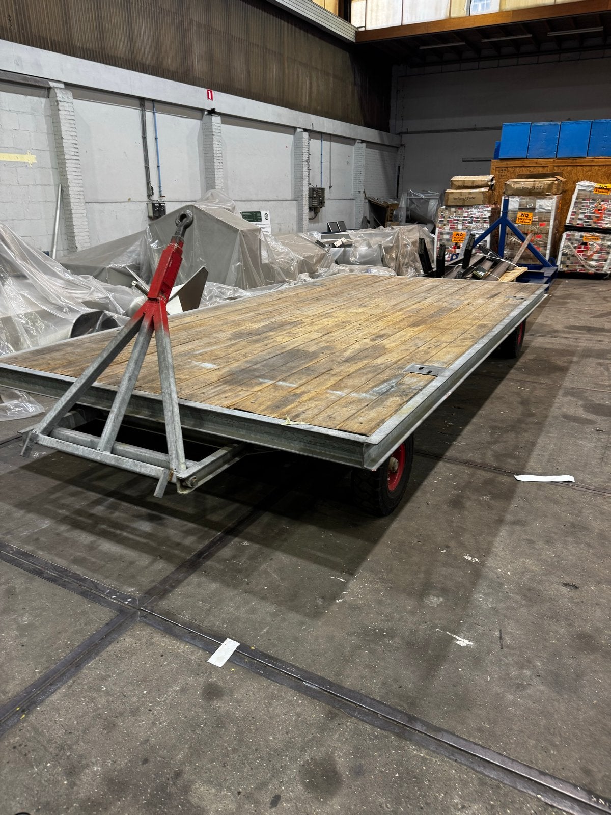 Robuuste transportkar met houten laadvlak, Ophalen of Verzenden, Gebruikt