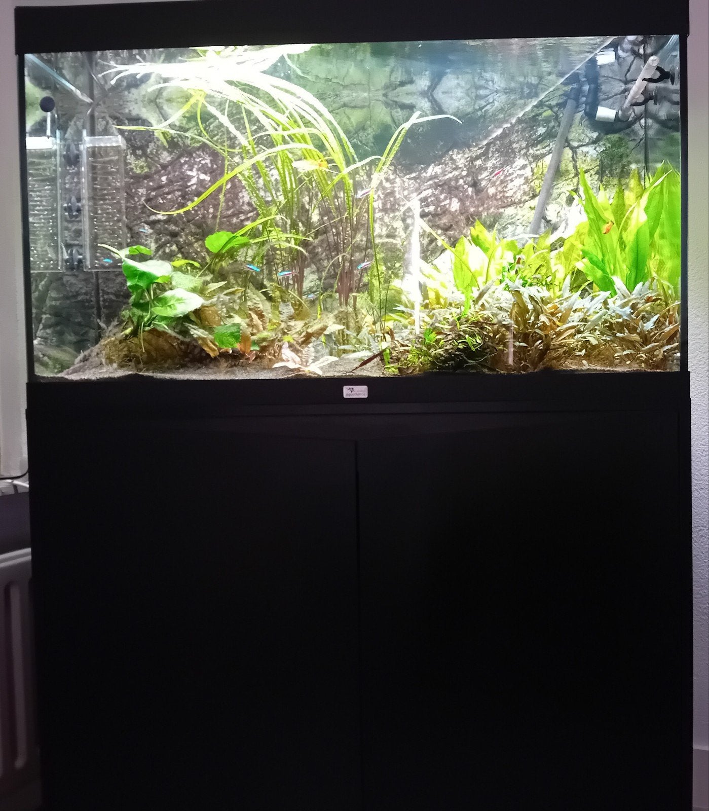 Te koop Aquatlantis aquarium zwart., Ophalen, Zo goed als nieuw, Gevuld zoetwateraquarium