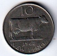 10  new pence  1968  Guernsey. km. 24, Ophalen of Verzenden, Overige landen, Losse munt
