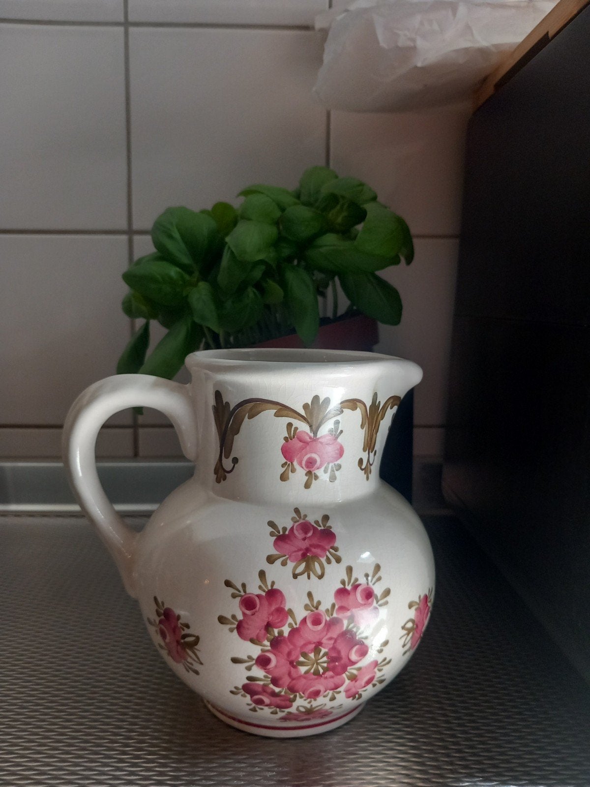Vintage Wechsler Tirolkeramik kan met bloemmotief, Antiek en Kunst, Ophalen of Verzenden