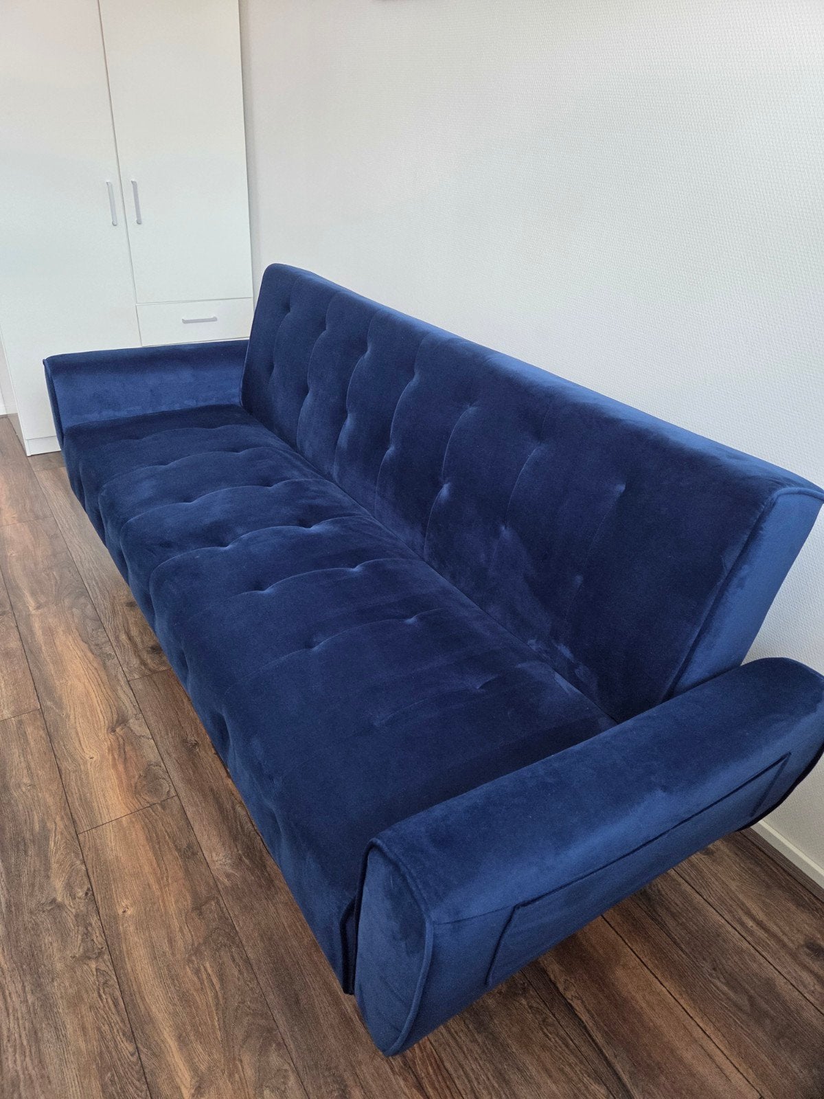Blauwe slaapbank van Vente Unique met topper - Zo goed als, Huis en Inrichting, Ophalen, 100 cm, Blauw, 210 cm