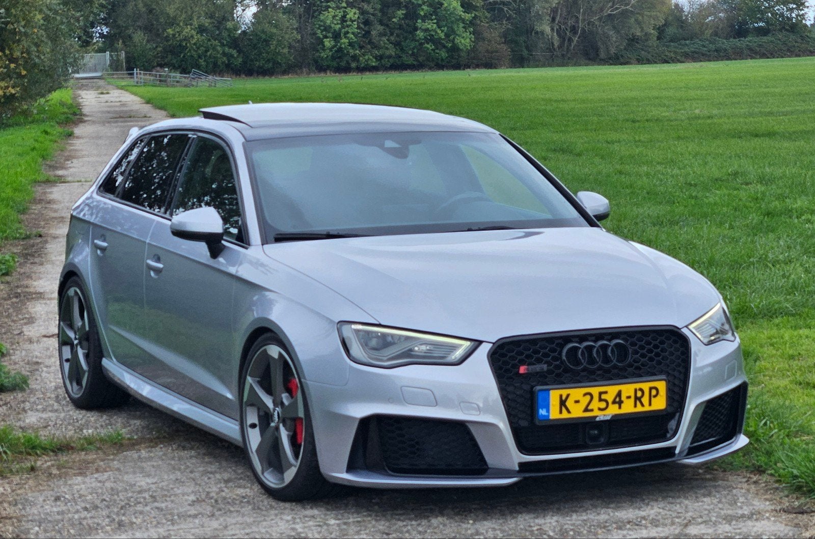 Audi RS3 2.5 Sportback 2016 in de unieke kleur Floret zilver, Auto's, Automaat, Zwart, RS3, 367 pk