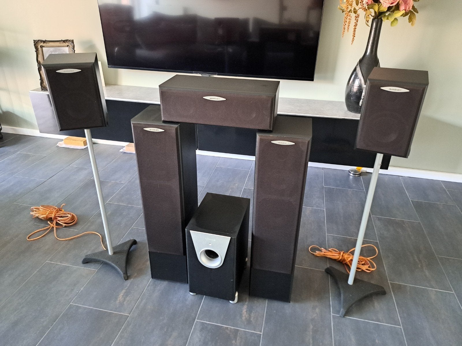 Quadral 500 S surroundset inclusief kabels en standaards, Gebruikt, Geschikt voor surround/home cinema, Surroundset, Ophalen