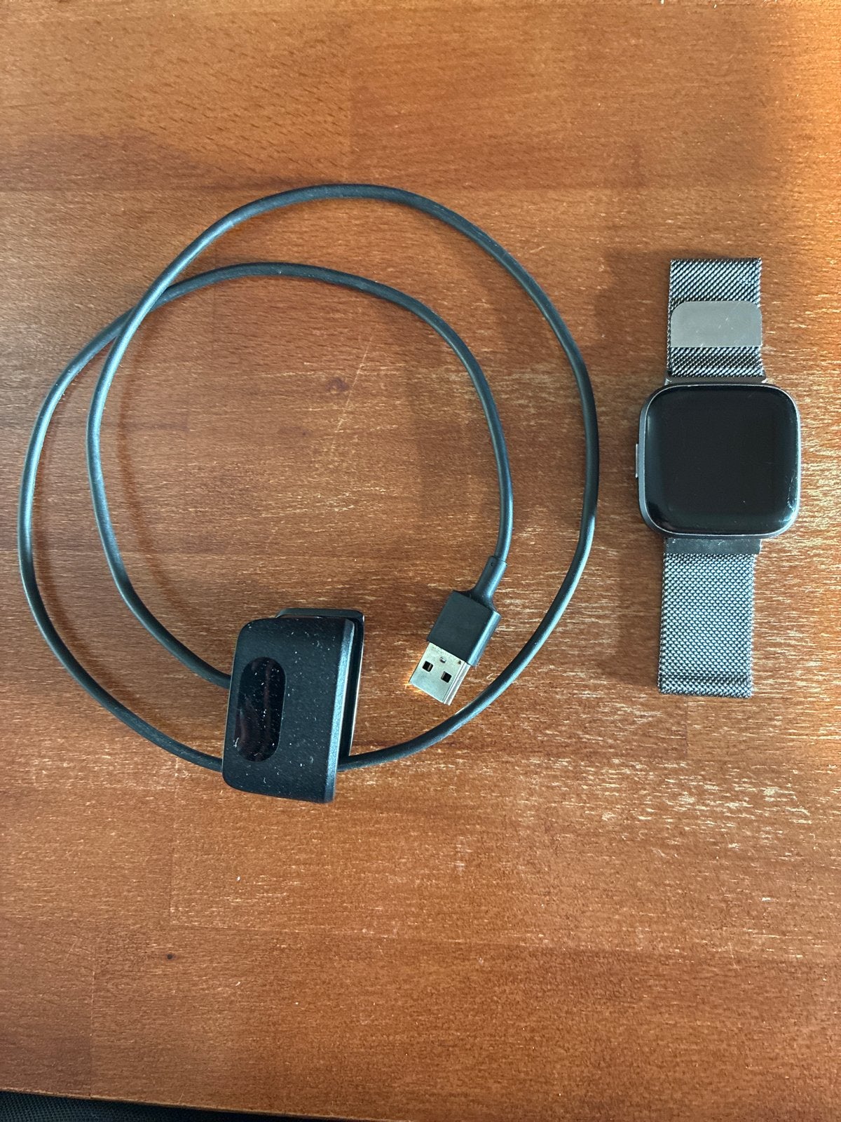 Fitbit Versa 2 met Milanese bandje en lader, Ophalen, Gebruikt, Hartslag, Zwart