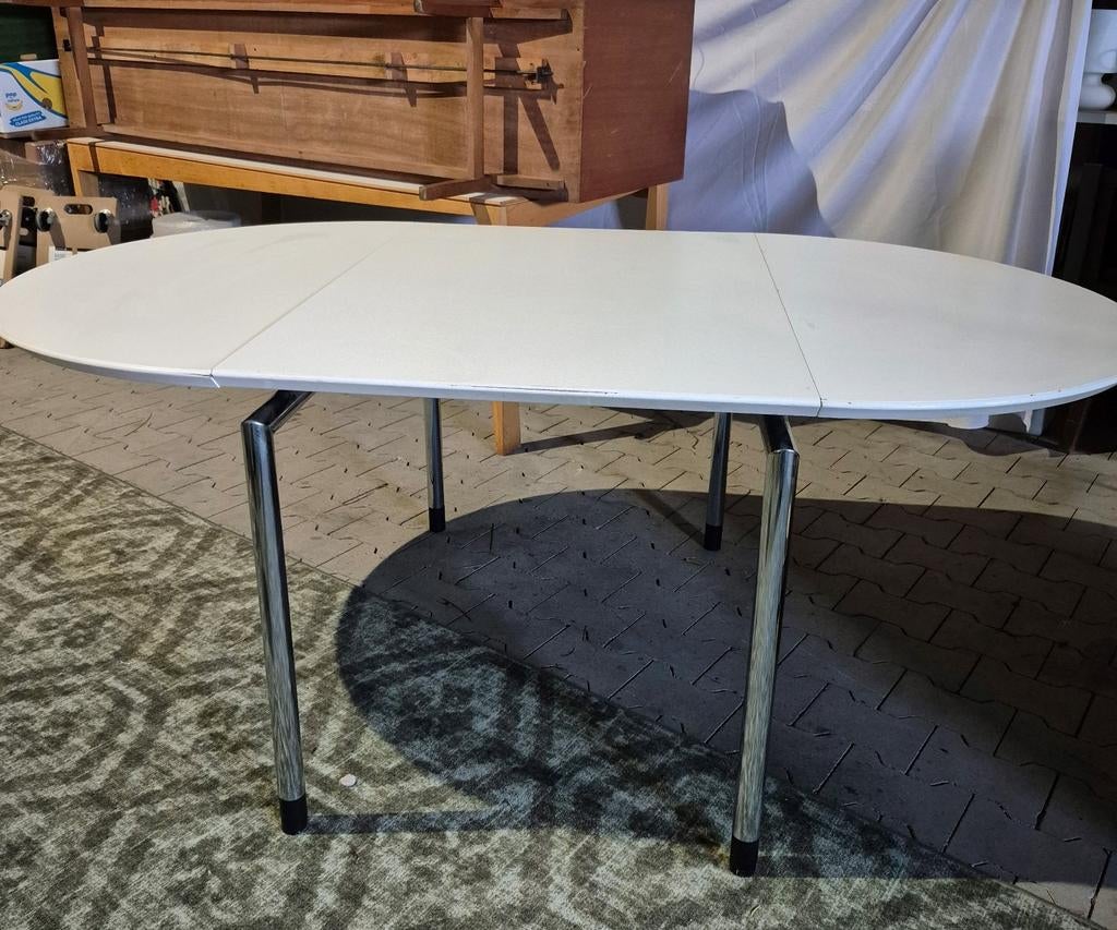 Vintage Arco eettafel Arnold Mercks wit chroom, Huis en Inrichting, Tafels | Eettafels, Ophalen, Gebruikt, Rechthoekig, 50 tot 100 cm