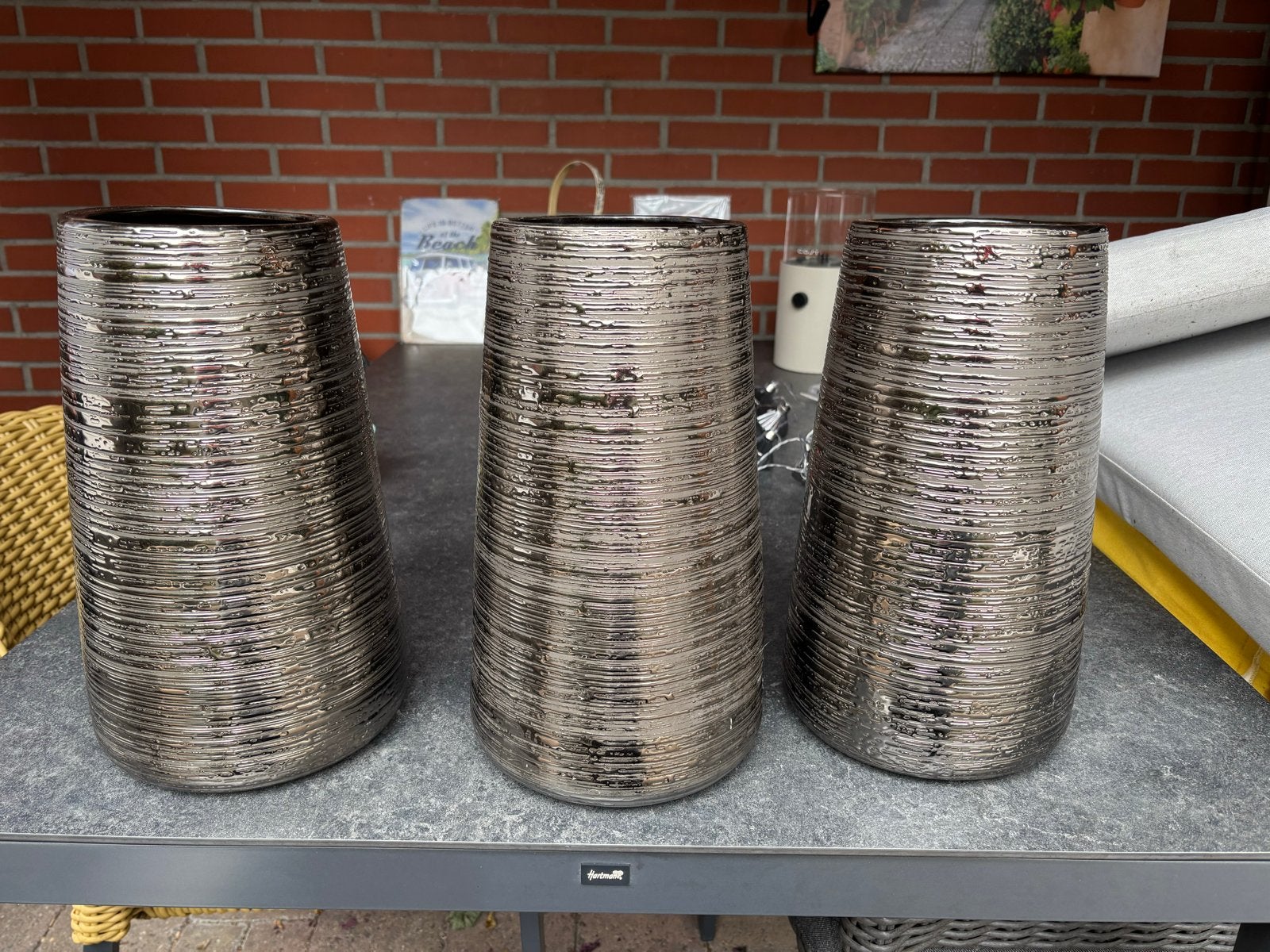 3 Zware, kwalitatieve metallic potten / vazen, Ophalen, Met patroon/structuur, Zo goed als nieuw, Metaal