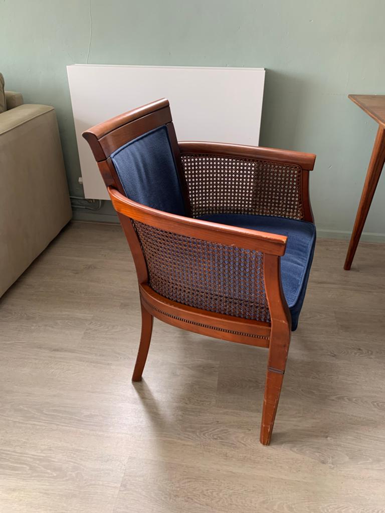 Set van vintage rotan webbing eetkamerstoelen, Ophalen