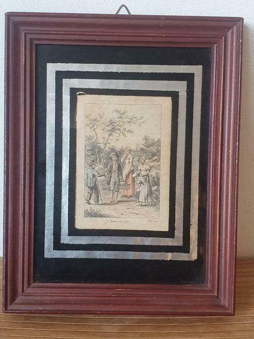 Oude gravure J E Marcus 1800 verkoper vogels, Ophalen