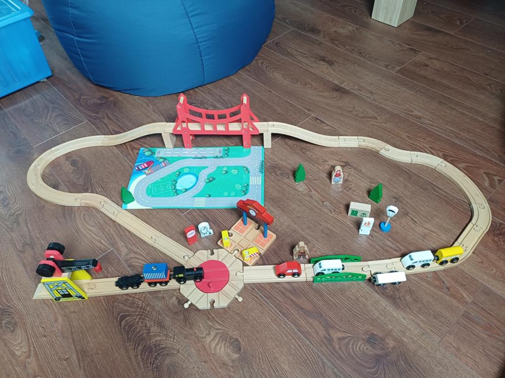 Bandits and Angels Houten Treinset met Brug en Accessoires, Ophalen of Verzenden, Gebruikt, Overige merken