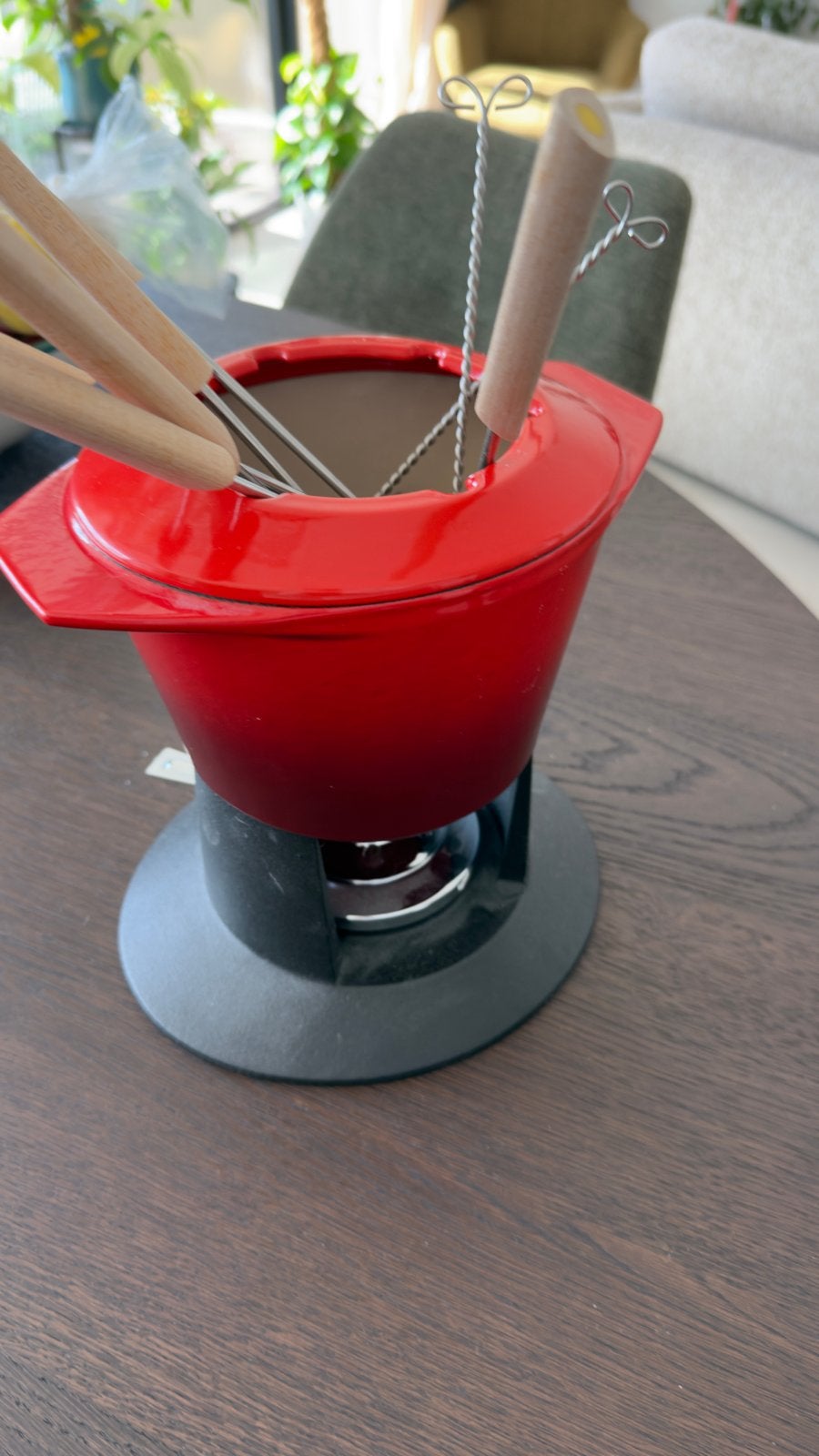 Le Creuset fondueset gietijzer rood – compleet, Ophalen of Verzenden, Nieuw, Brander, Fondueset