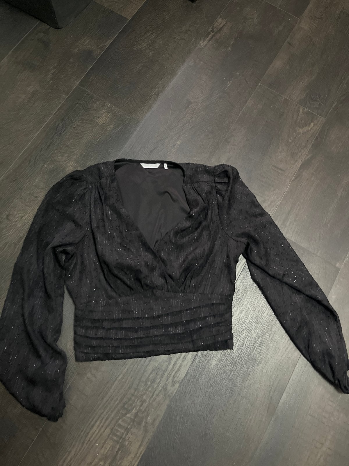 Zwarte glitter crop top met lange mouwen, Kleding | Dames, Maat 38/40 (M), Zwart, Ophalen of Verzenden, Zo goed als nieuw