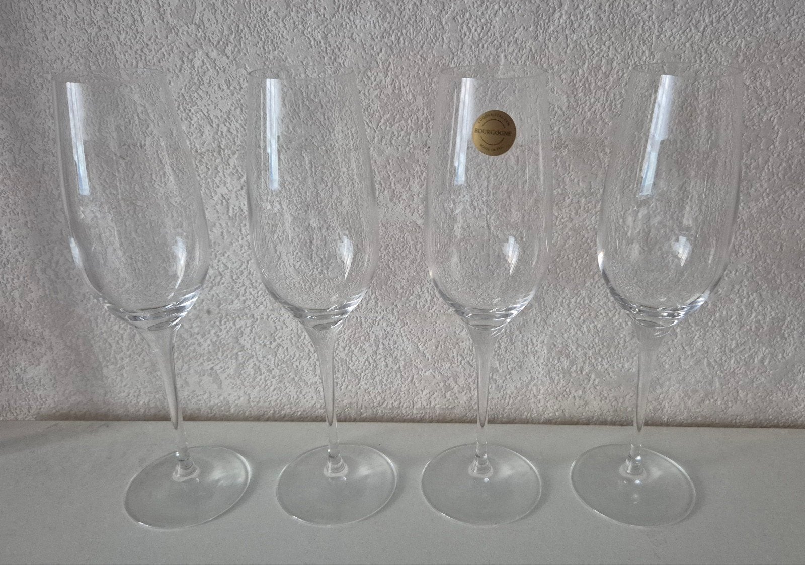 4 Bourgogne kristallen champagne glazen, Ophalen, Zo goed als nieuw, Glas