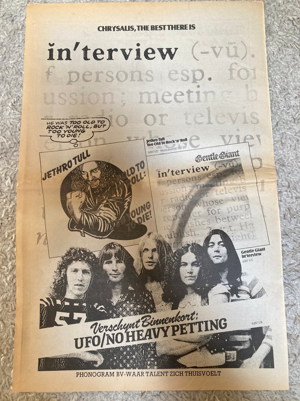 UFO No Heavy Pettin’ A3 advertentie JETHRO TULL Gentle Giant, Ophalen of Verzenden, Gebruikt