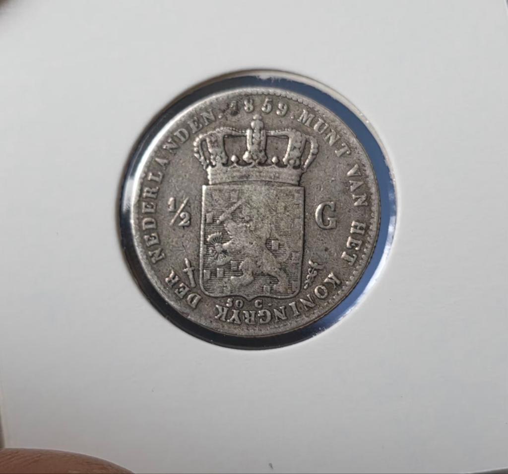 1/2 gulden 1859 Nederland, Postzegels en Munten, Munten | Nederland, ½ gulden, Koning Willem III, Verzenden, Zilver