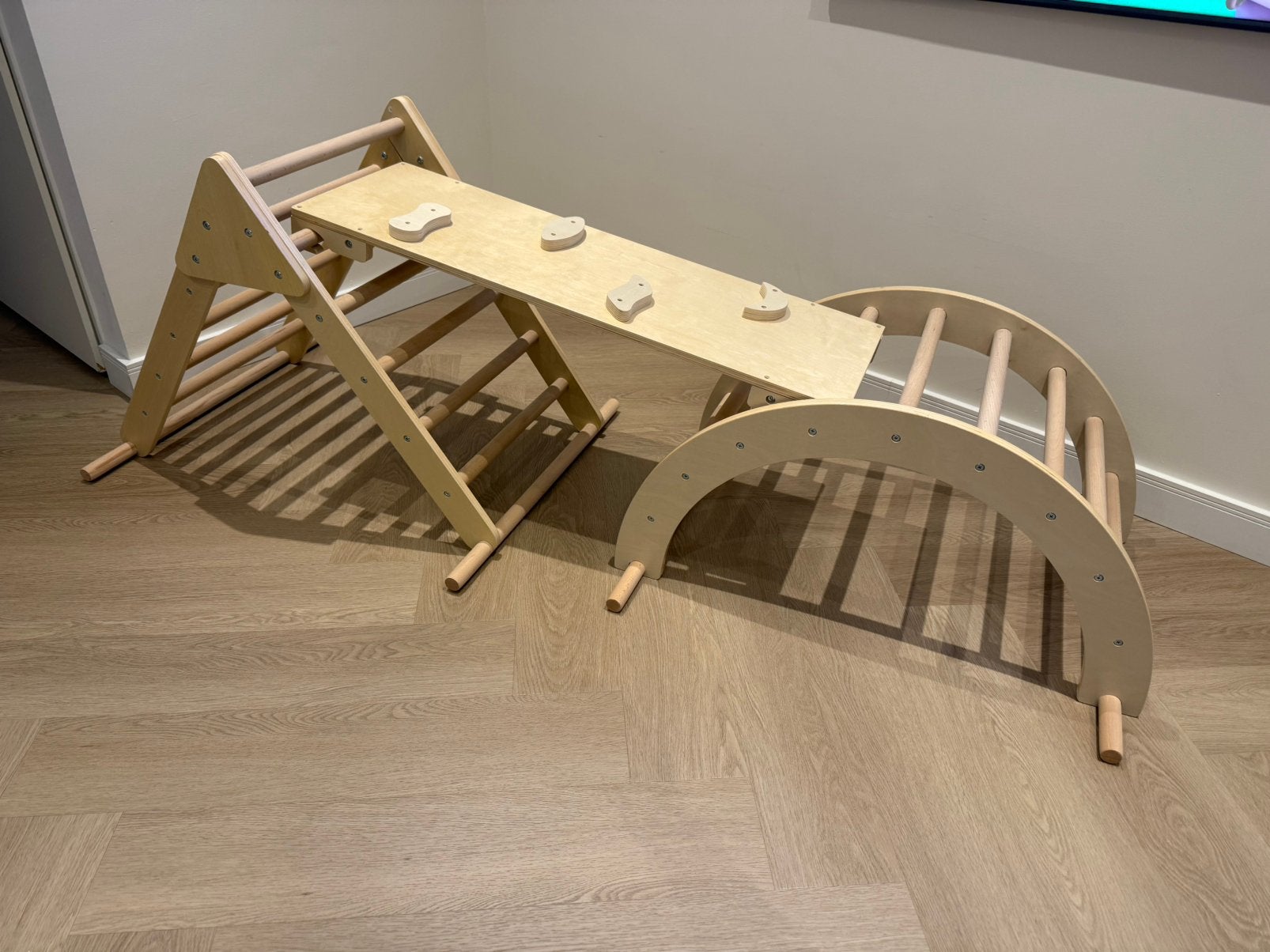 Houten Montessori klimset – klimdriehoek, boog & plank, Ophalen, Nieuw, Overige typen