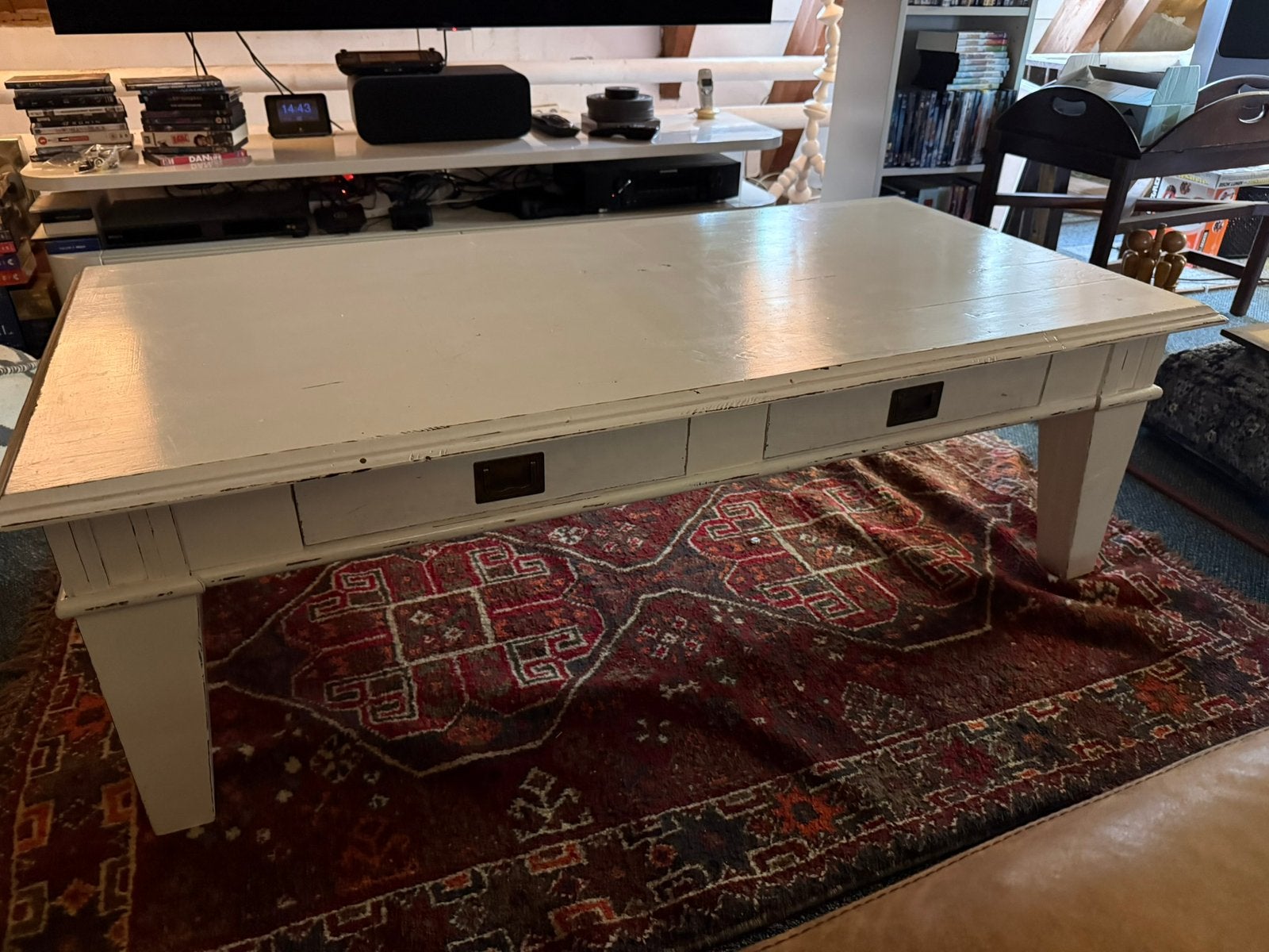 Witte houten salontafel salon tafel boho ibiza sleets wit, Ophalen, Gebruikt