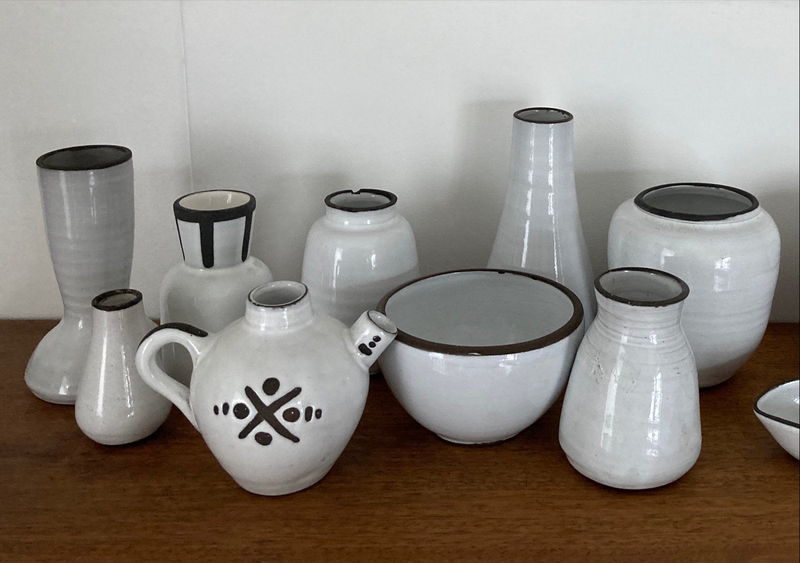 Verzameling van 9 vintage design vaasjes jaren '50/'60, Ophalen